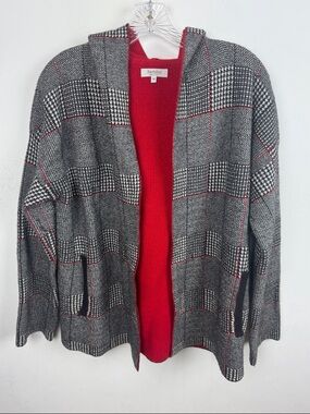 Bartolini Plaid Hooded Cardigan with Red Lining